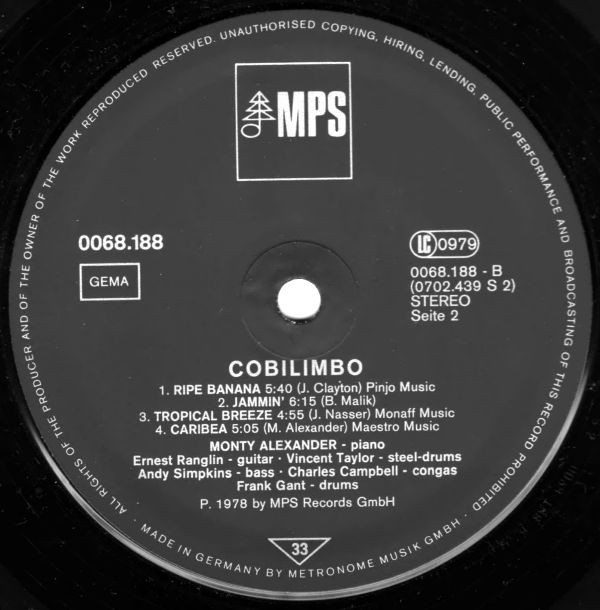 Monty Alexander - Cobilimbo (LP, Album) (Very Good Plus (VG+)) - Image 3