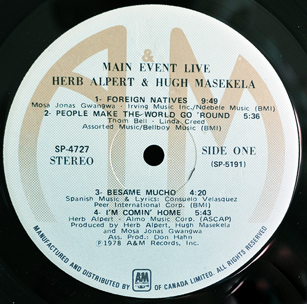 Herb Alpert & Hugh Masekela - Main Event Live (LP, Album) (Very Good Plus (VG+)) - Image 3