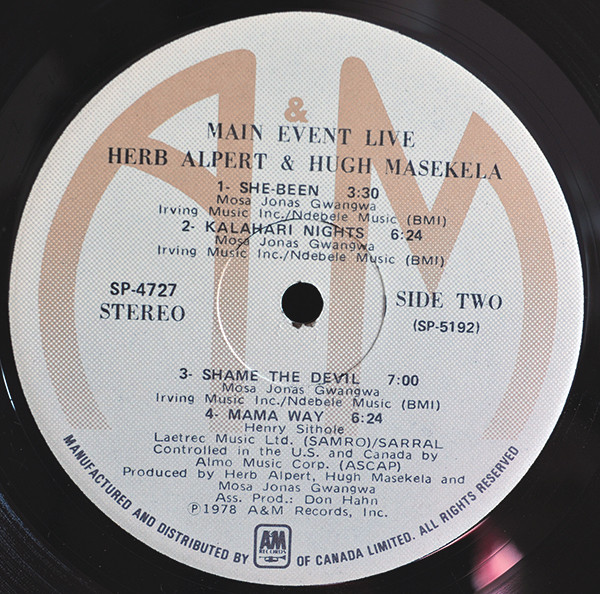 Herb Alpert & Hugh Masekela - Main Event Live (LP, Album) (Very Good Plus (VG+)) - Image 4