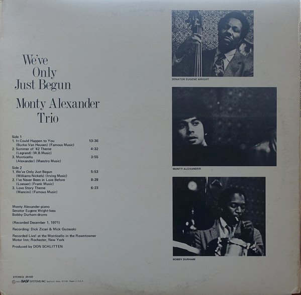 The Monty Alexander Trio - We've Only Just Begun (LP, Album, Gat) (Very Good Plus (VG+)) - Image 2