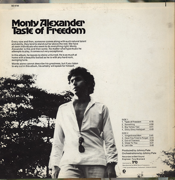 Monty Alexander - Taste Of Freedom (LP) (Very Good Plus (VG+)) - Image 2