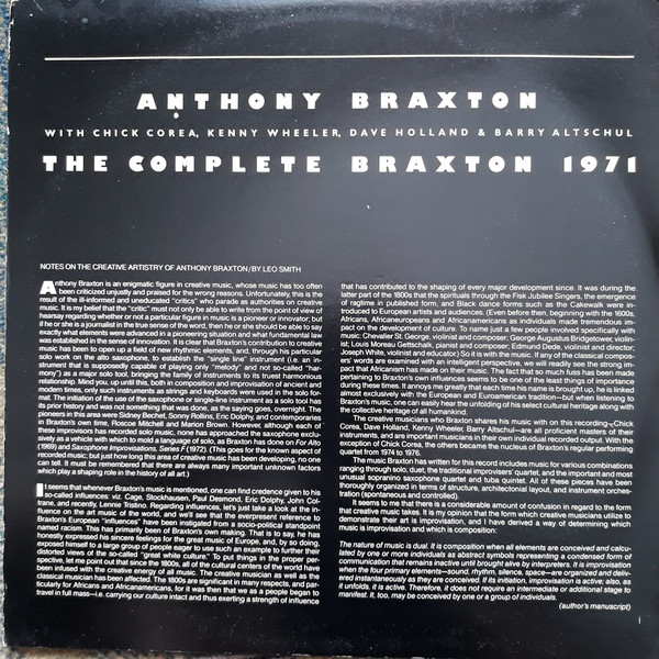 Anthony Braxton - The Complete Braxton 1971 (2xLP, Album, RE) (Very Good Plus (VG+)) - Image 2