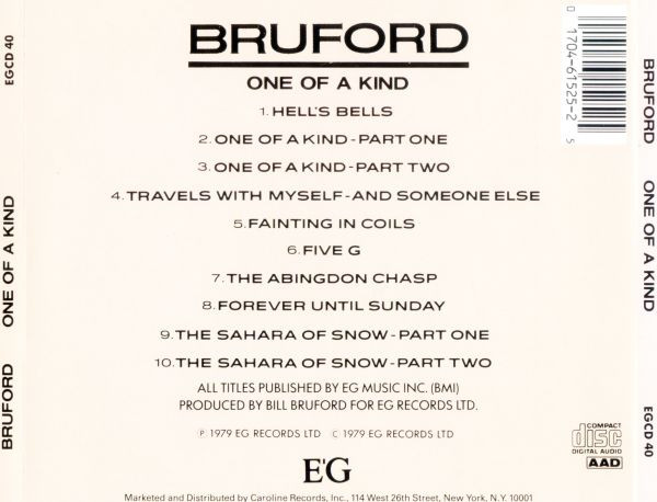 Bruford - One Of A Kind (CD, Album, RE, Nim) (Near Mint (NM or M-)) - Image 2