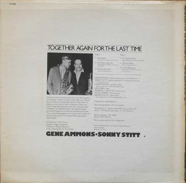 Gene Ammons / Sonny Stitt - Together Again For The Last Time (LP, Album, Ter) (Very Good Plus (VG+)) - Image 2