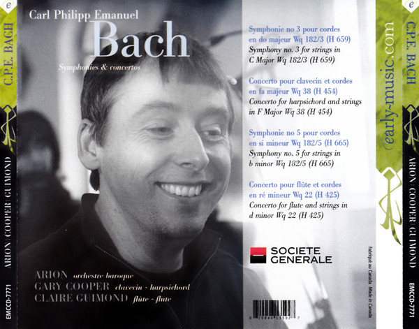 Carl Philipp Emanuel Bach - Arion Orchestre Baroque, Gary Cooper (2), Claire Guimond - Symphonies & Concertos (CD) (Near Mint (NM or M-)) - Image 2