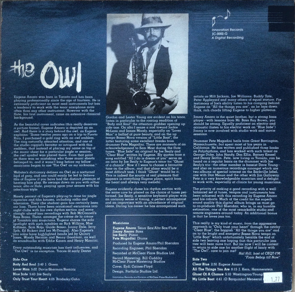 Eugene Amaro Quartet - The Owl (LP, Album) (Near Mint (NM or M-)) - Image 2