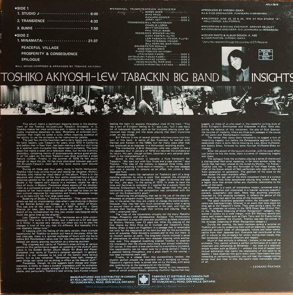 Toshiko Akiyoshi-Lew Tabackin Big Band - Insights (LP, Album) (Near Mint (NM or M-)) - Image 2