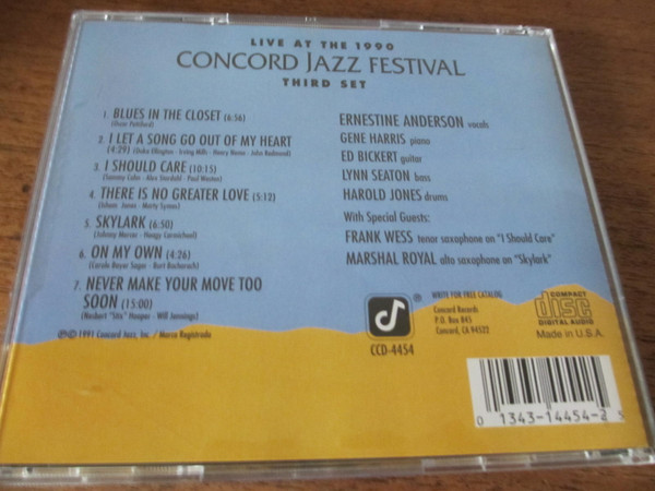 Ernestine Anderson, Ed Bickert, Gene Harris, Harold Jones, Marshall Royal, Lynn Seaton, Frank Wess - Live At The 1990 Concord Jazz Festival Third Set (CD, Album) (Near Mint (NM or M-)) - Image 3