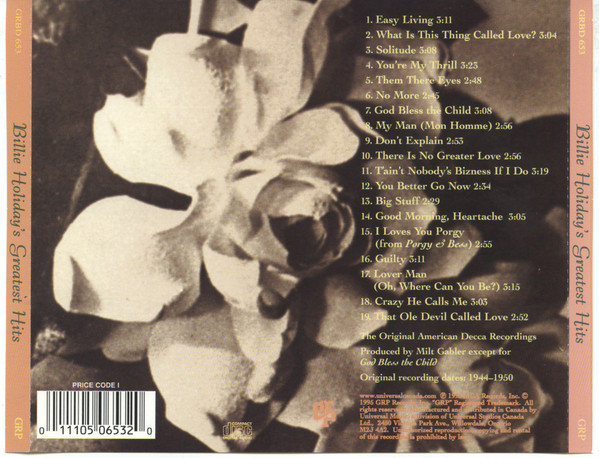 Billie Holiday - Billie Holiday's Greatest Hits (CD, Comp) (Near Mint (NM or M-)) - Image 2