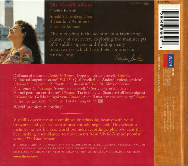 Vivaldi* - Cecilia Bartoli, Il Giardino Armonico - The Vivaldi Album (CD, Album, RP, Dig) (Near Mint (NM or M-)) - Image 2