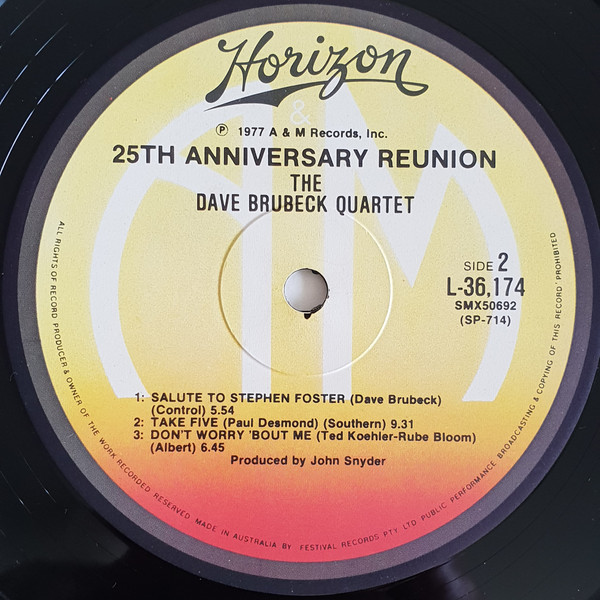 The Dave Brubeck Quartet - 25th Anniversary Reunion (LP, Album, Gat) (Very Good Plus (VG+)) - Image 5