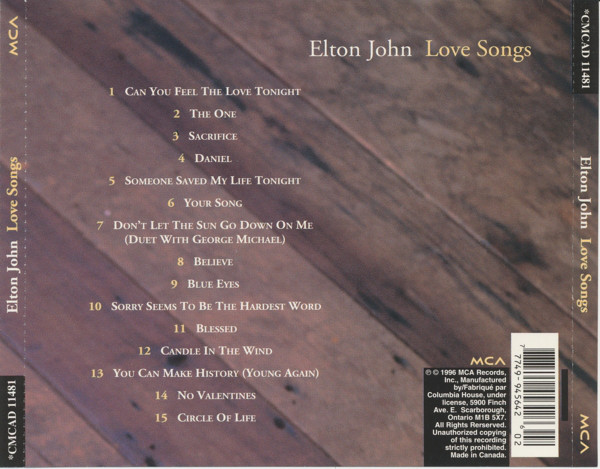 Elton John - Love Songs (CD, Comp, Club) (Mint (M)) - Image 2