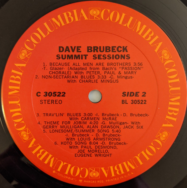 Dave Brubeck - Summit Sessions (LP, Album, Pit) (Very Good Plus (VG+)) - Image 4