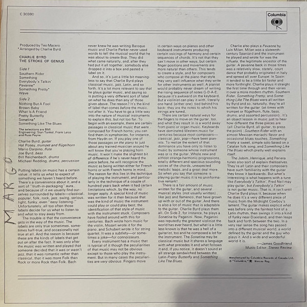 Charlie Byrd - The Stroke Of Genius (LP, Album) (Very Good Plus (VG+)) - Image 2