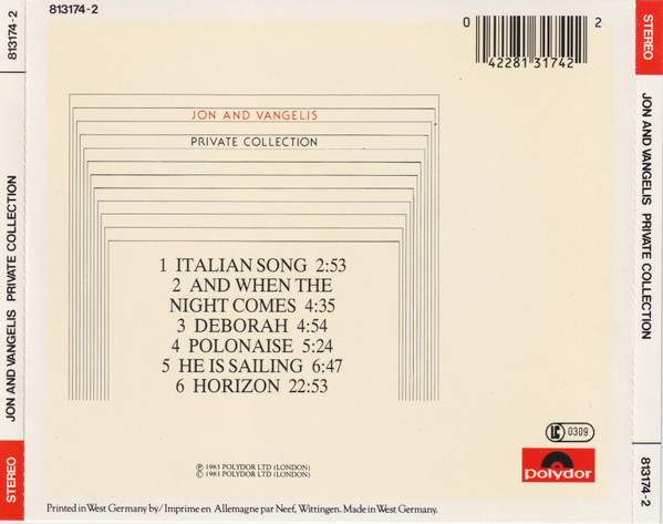 Jon And Vangelis* - Private Collection (CD, Album) (Mint (M)) - Image 2