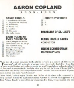 Aaron Copland, Dennis Russell Davies, Helene Schneiderman, Orchestra Of St. Luke's - Dance Panels / Short Symphony / Eight Poems Of Emily Dickinson (CD) (Near Mint (NM or M-)) - Image 5