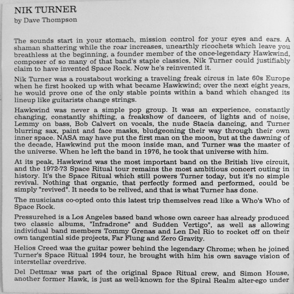 Nik Turner - Sonic Attack 2001 (CD) (Near Mint (NM or M-)) - Image 5