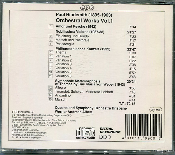 Paul Hindemith - Queensland Symphony Orchestra, Werner Andreas Albert - Orchestral Works 1 (CD, Album) (Mint (M)) - Image 2