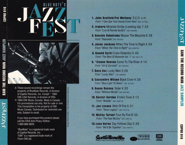Various - Blue Note's Jazz Fest - Sam The Record Man Jazz Sampler (CD, Comp, Promo) (Near Mint (NM or M-)) - Image 2
