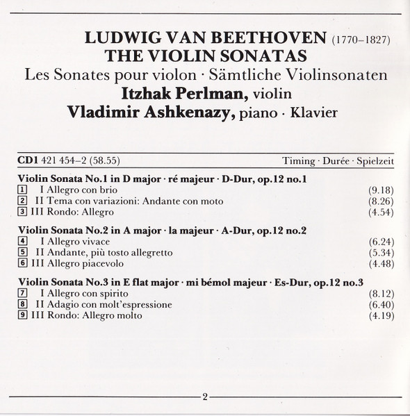 Ludwig van Beethoven - Itzhak Perlman, Vladimir Ashkenazy - The Violin Sonatas (4xCD, Comp, RE, RM) (Mint (M)) - Image 4