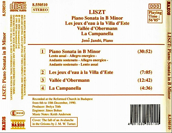 Franz Liszt / Jenö Jandó - Piano Sonata In B Minor (CD, Album) (Near Mint (NM or M-)) - Image 2