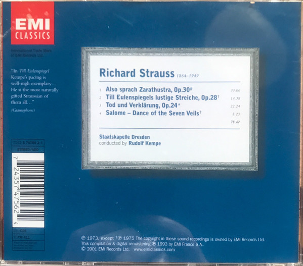 Richard Strauss - Staatskapelle Dresden, Rudolf Kempe - Also Sprach Zarathustra • Till Eulenspiegels Lustige Streiche • Tod Und Verklärung • Salome - Dance Of The Seven Veils (CD, Album, Comp) (Mint (M)) - Image 2