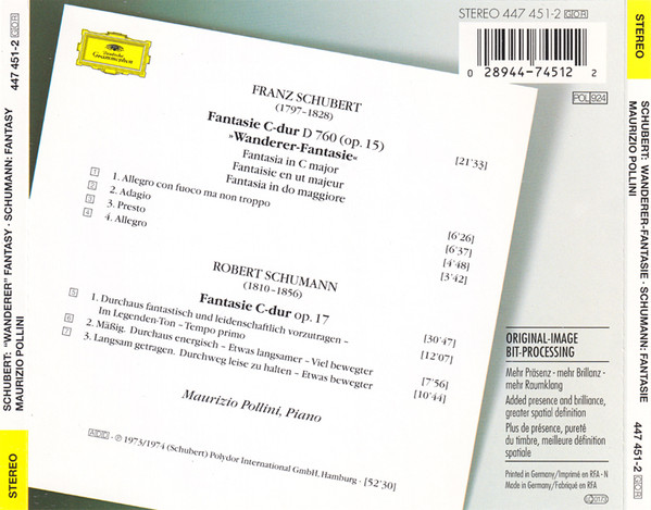 Franz Schubert, Robert Schumann - Maurizio Pollini - Wanderer-Fantasie - Fantasie Op.17 (CD, Comp, RE, RM) (Near Mint (NM or M-)) - Image 3
