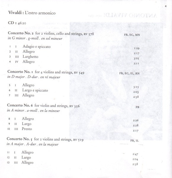 Antonio Vivaldi - Fabio Biondi, Europa Galante - L'Estro Armonico - 12 Concertos Op. 3 (2xCD) (Near Mint (NM or M-)) - Image 3