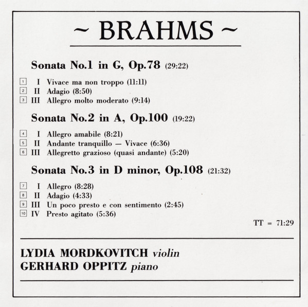 Johannes Brahms, Lydia Mordkovitch, Gerhard Oppitz - The Three Sonatas For Violin And Piano (CD) (Mint (M)) - Image 5