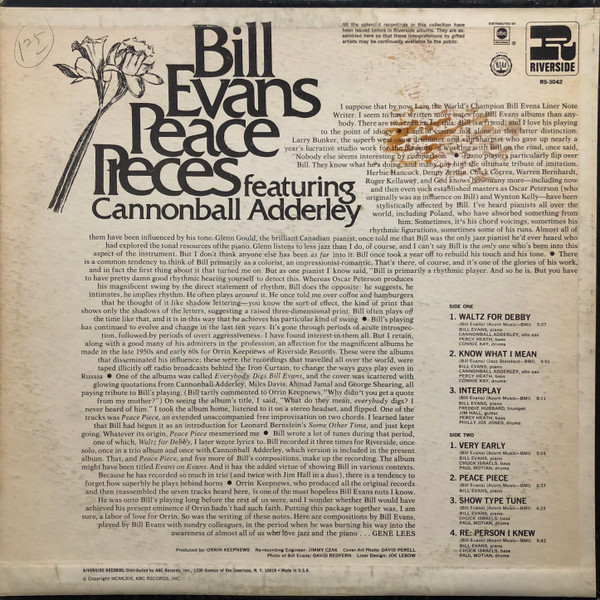Bill Evans Featuring Cannonball Adderley - Peace Pieces (LP, Comp) (Very Good Plus (VG+)) - Image 2