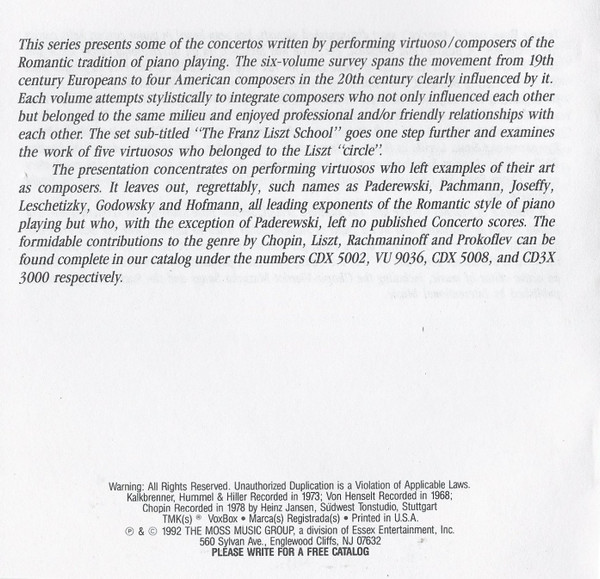Frédéric Chopin • Ferdinand Hiller • Adolph von Henselt • Johann Nepomuk Hummel • Friedrich Kalkbrenner, Michael Ponti, Hans Kann, Jerome Rose - The Romantic Piano Concerto Volume 1 (2xCD, Comp, RM) (Near Mint (NM or M-)) - Image 5