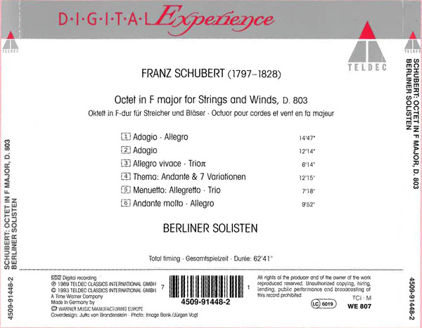 Franz Schubert - Berliner Solisten (2) - Octet, D 803 (CD, Album, RE) (Near Mint (NM or M-)) - Image 2