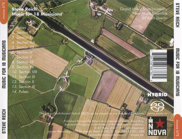 Steve Reich, Grand Valley State University New Music Ensemble - Music For 18 Musicians (SACD, Hybrid, Multichannel, Album) (Near Mint (NM or M-)) - Image 2