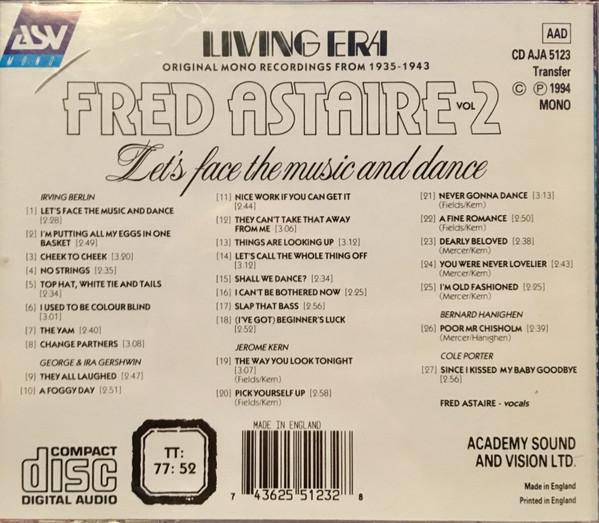Fred Astaire - Fred Astaire Volume 2: Let's Face The Music And Dance (CD, Comp, Mono) (Near Mint (NM or M-)) - Image 2