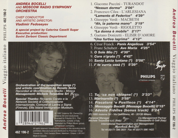 Andrea Bocelli - Viaggio Italiano (CD, Album) (Near Mint (NM or M-)) - Image 2