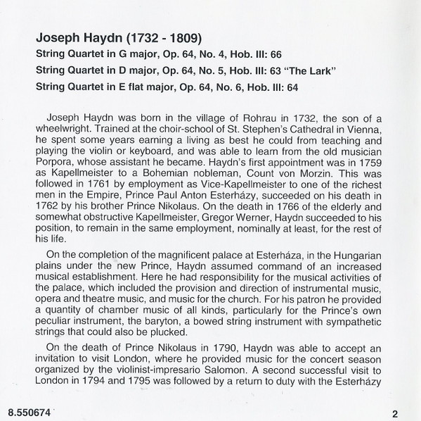 Joseph Haydn, Kodály Quartet - String Quartets Op. 64 Nos. 4, 5 "The Lark" And 6 (CD) (Near Mint (NM or M-)) - Image 5