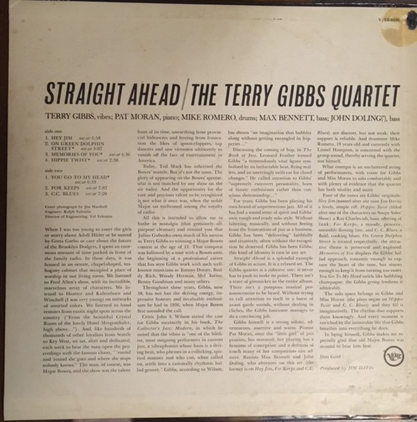 Terry Gibbs Quartet - Straight Ahead (LP, Mono) (Very Good Plus (VG+)) - Image 2