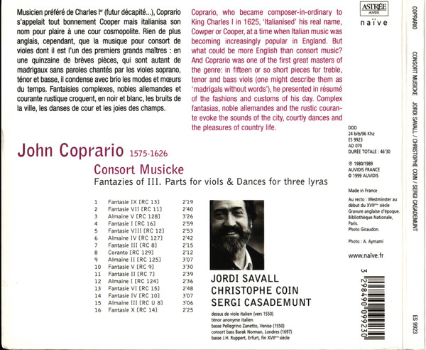 John Cooper (6) - Jordi Savall, Christophe Coin, Sergi Casademunt - Consort Musicke (CD, RE) (Near Mint (NM or M-)) - Image 2
