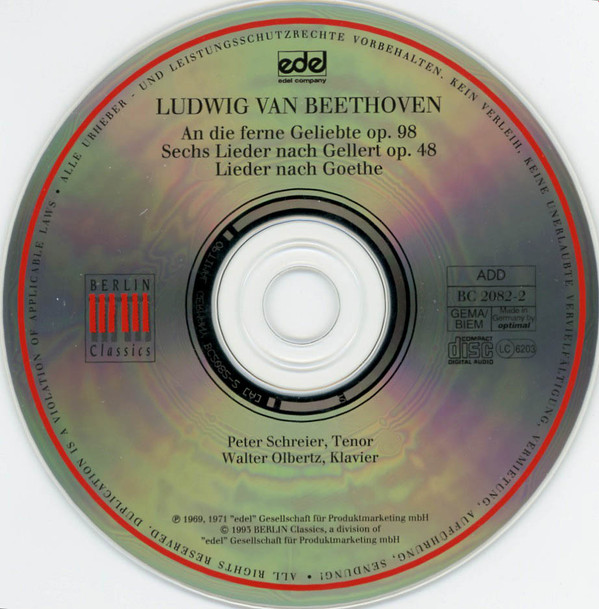 Ludwig van Beethoven, Peter Schreier, Walter Olbertz - Lieder · Songs (Vol. 1) (CD, Comp, RM, RP) (Near Mint (NM or M-)) - Image 4