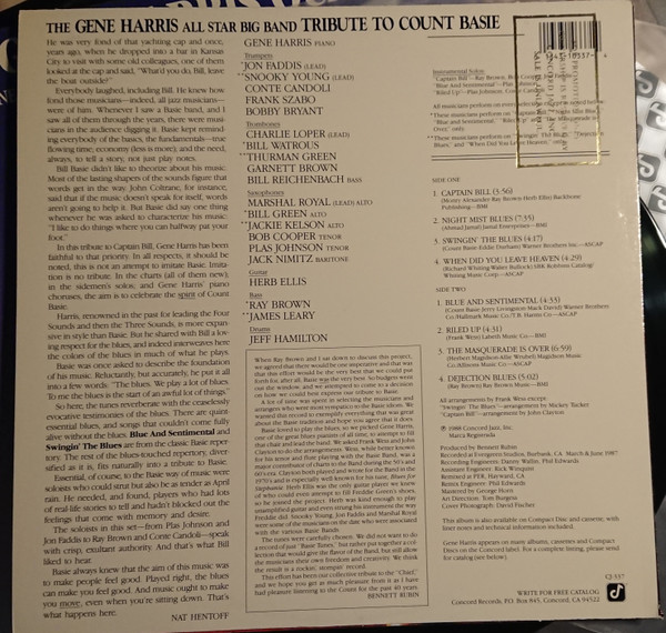 The Gene Harris All Star Big Band - Tribute To Count Basie (LP) (Near Mint (NM or M-)) - Image 2