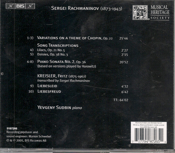 Rachmaninov*, Yevgeny Sudbin - Yevgeny Sudbin Plays Rachmaninov (CD, Album) (Mint (M)) - Image 2
