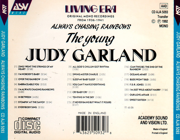 Judy Garland - Always Chasing Rainbows - The Young Judy Garland (CD, Comp, Mono) (Mint (M)) - Image 2