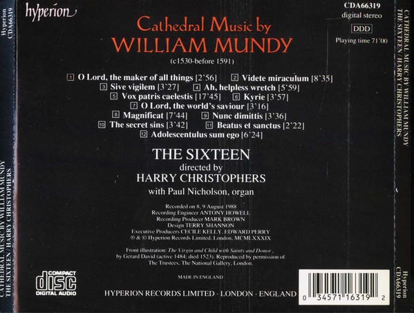 William Mundy, The Sixteen, Harry Christophers - Cathedral Music (CD, Album) (Near Mint (NM or M-)) - Image 2