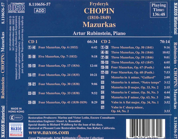 Frédéric Chopin, Arthur Rubinstein - Mazurkas (2xCD, Comp) (Near Mint (NM or M-)) - Image 2