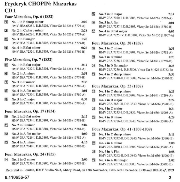 Frédéric Chopin, Arthur Rubinstein - Mazurkas (2xCD, Comp) (Near Mint (NM or M-)) - Image 3