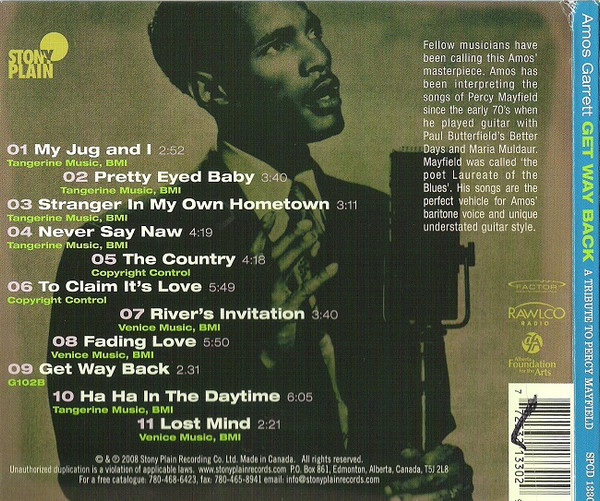 Amos Garrett - Get Way Back : A Tribute To Percy Mayfield (CD, Album) (Mint (M)) - Image 2