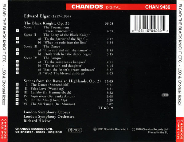 Sir Edward Elgar - London Symphony Chorus, London Symphony Orchestra, Richard Hickox - The Black Knight; Scenes From The Bavarian Highlands (CD, Album) (Near Mint (NM or M-)) - Image 3