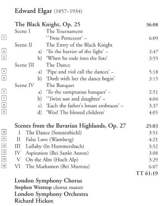 Sir Edward Elgar - London Symphony Chorus, London Symphony Orchestra, Richard Hickox - The Black Knight; Scenes From The Bavarian Highlands (CD, Album) (Near Mint (NM or M-)) - Image 4