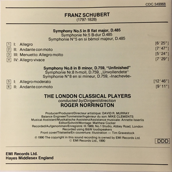 Franz Schubert, London Classical Players / Roger Norrington - Schubert: Symphonies Nos.5 & 8 (CD, Album, Club, CDC) (Mint (M)) - Image 2