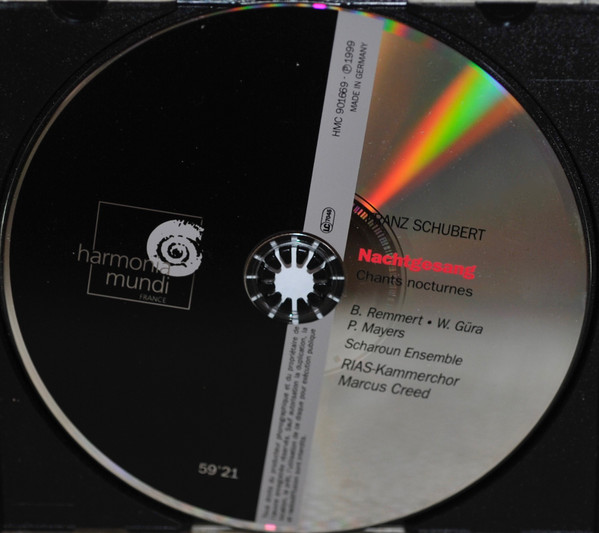 Franz Schubert - Birgit Remmert, Werner Güra, Philip Mayers, Scharoun Ensemble Berlin, RIAS-Kammerchor, Marcus Creed - Nachtgesang = Chants Nocturnes (CD, Album) (Mint (M)) - Image 2